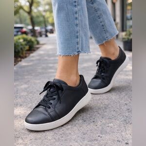 FitFlop Black Leather Comfort Sneakers Lace Up Walking Shoes Women US 8.5 EU 40